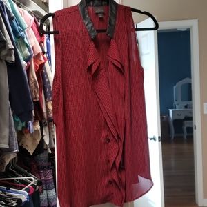 Red and black button up blouse